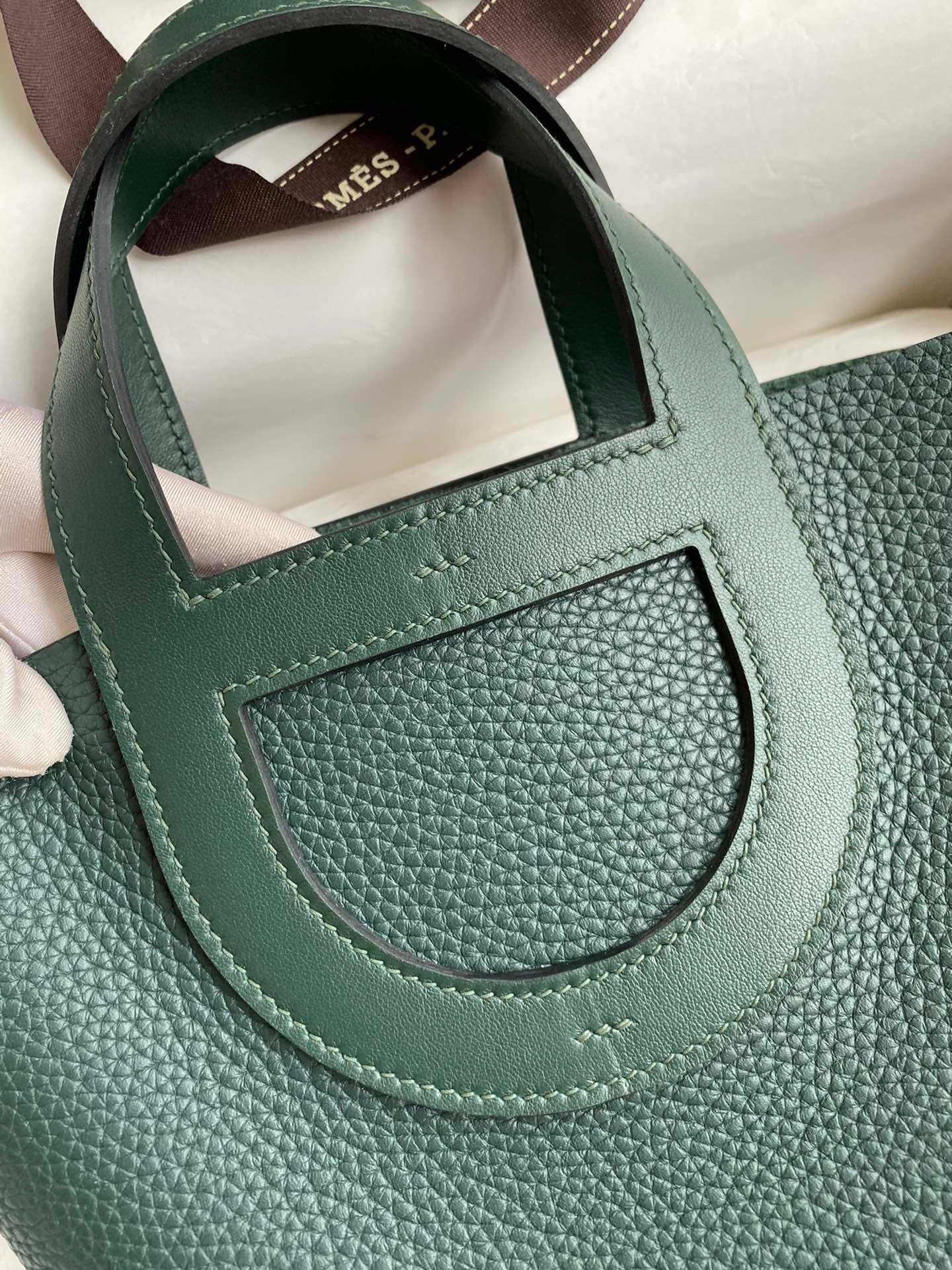 Hermes In The Loop 18 Handmade Bag in Vert Cypres Clemence Leather