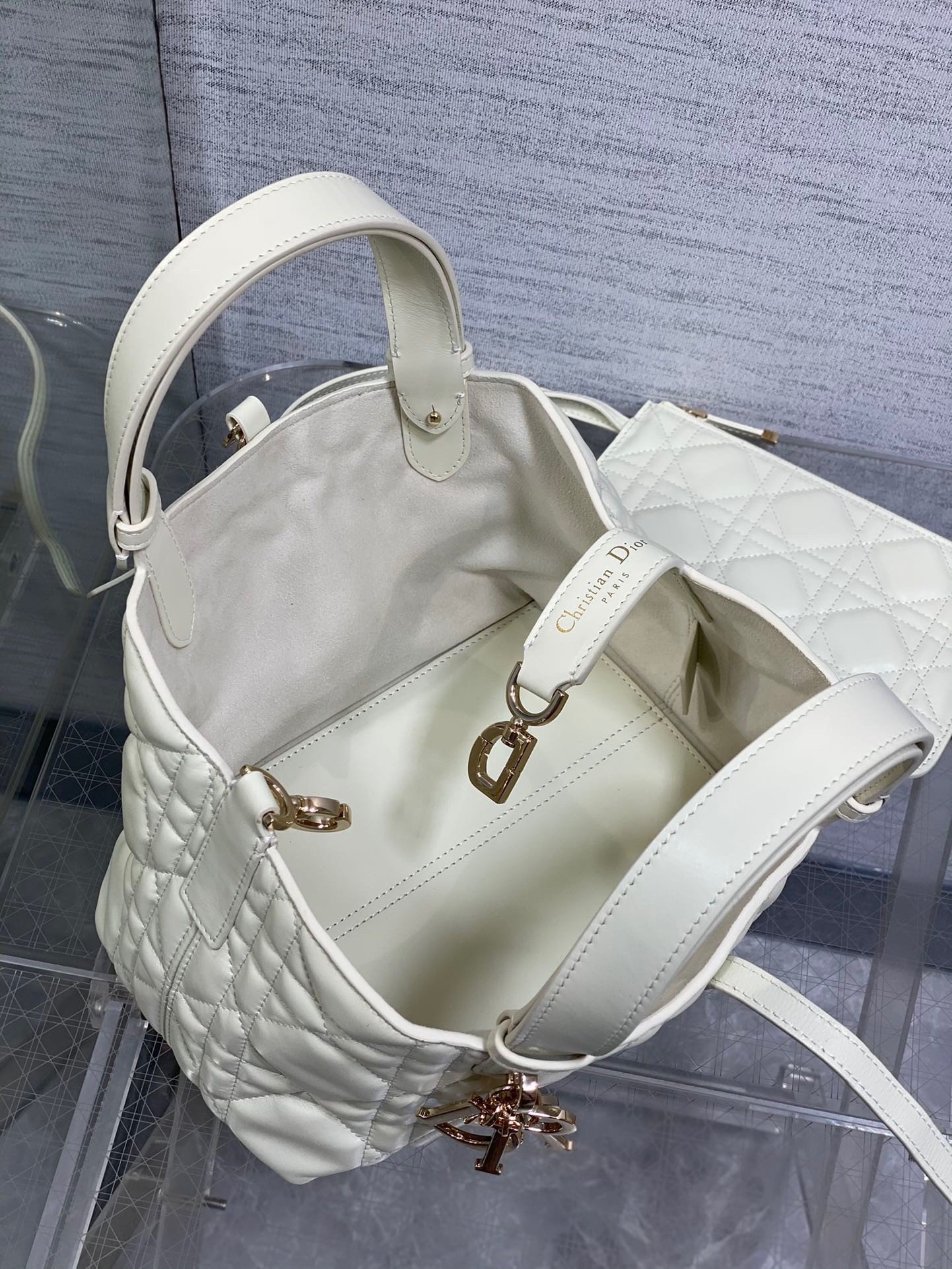 Dior Toujours Small Bag in White Macrocannage Calfskin