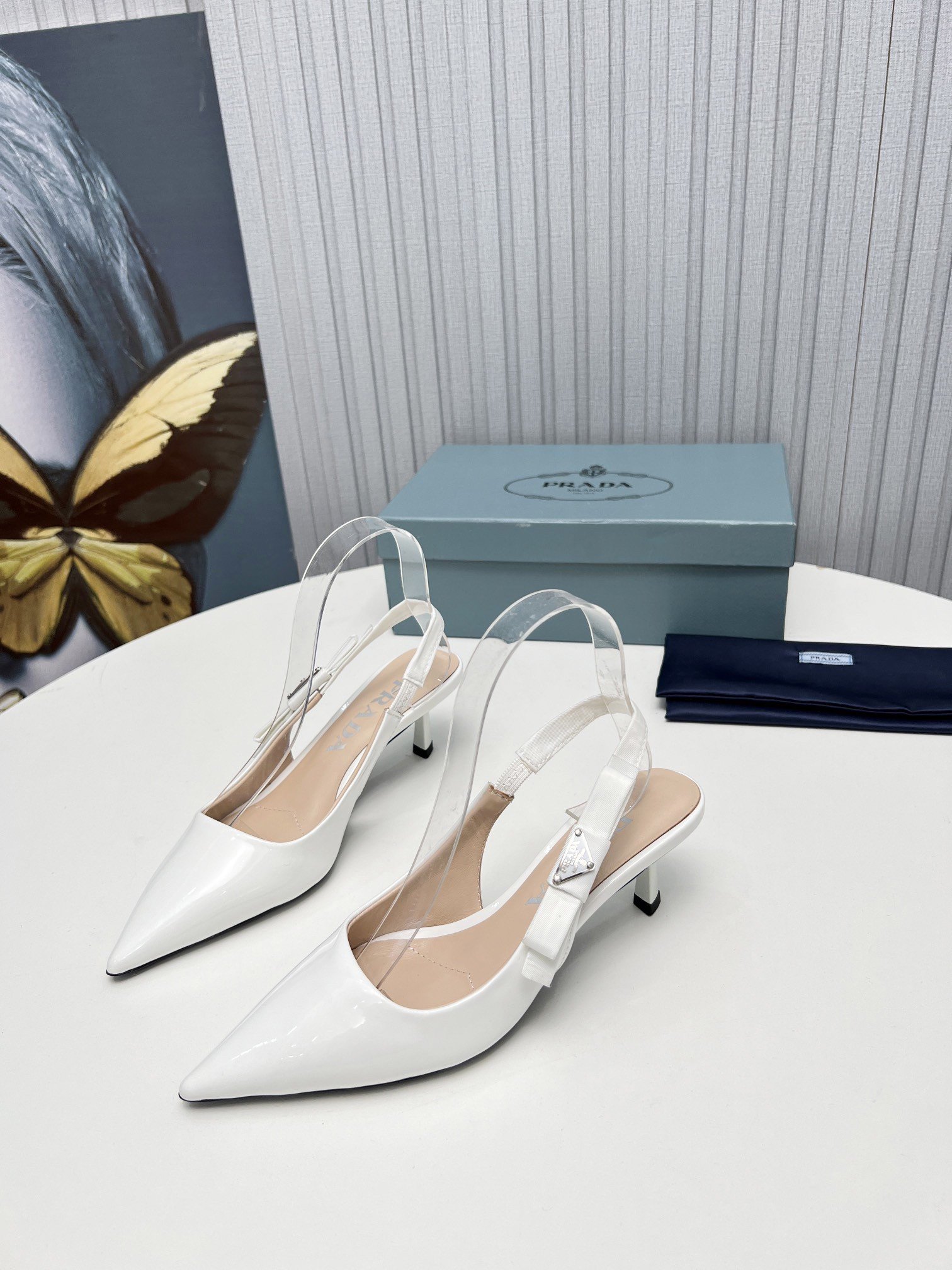 Prada Slingbacks Pumps 45mm In White Patent Leather