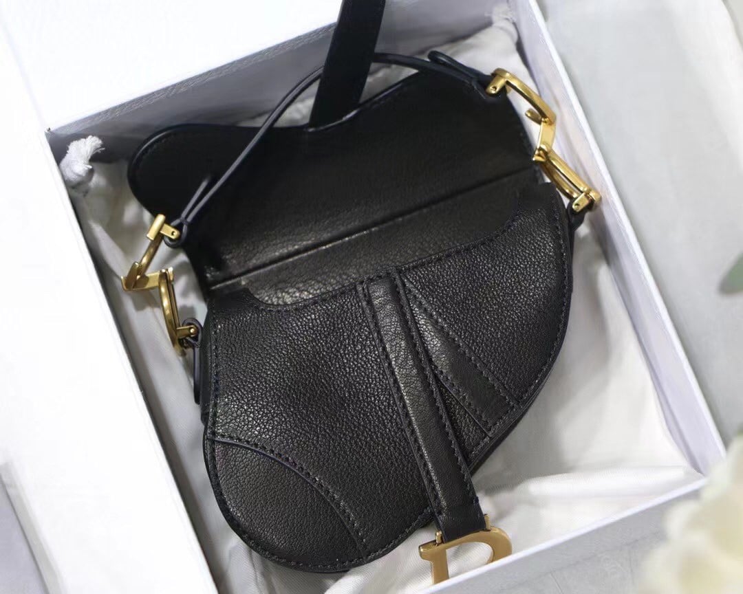 Dior Saddle Micro Bag In Black Goatskin