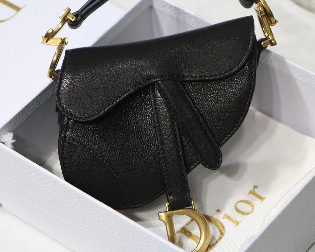 Dior Saddle Micro Bag In Black Goatskin