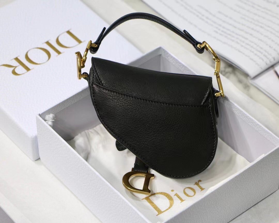 Dior Saddle Micro Bag In Black Goatskin