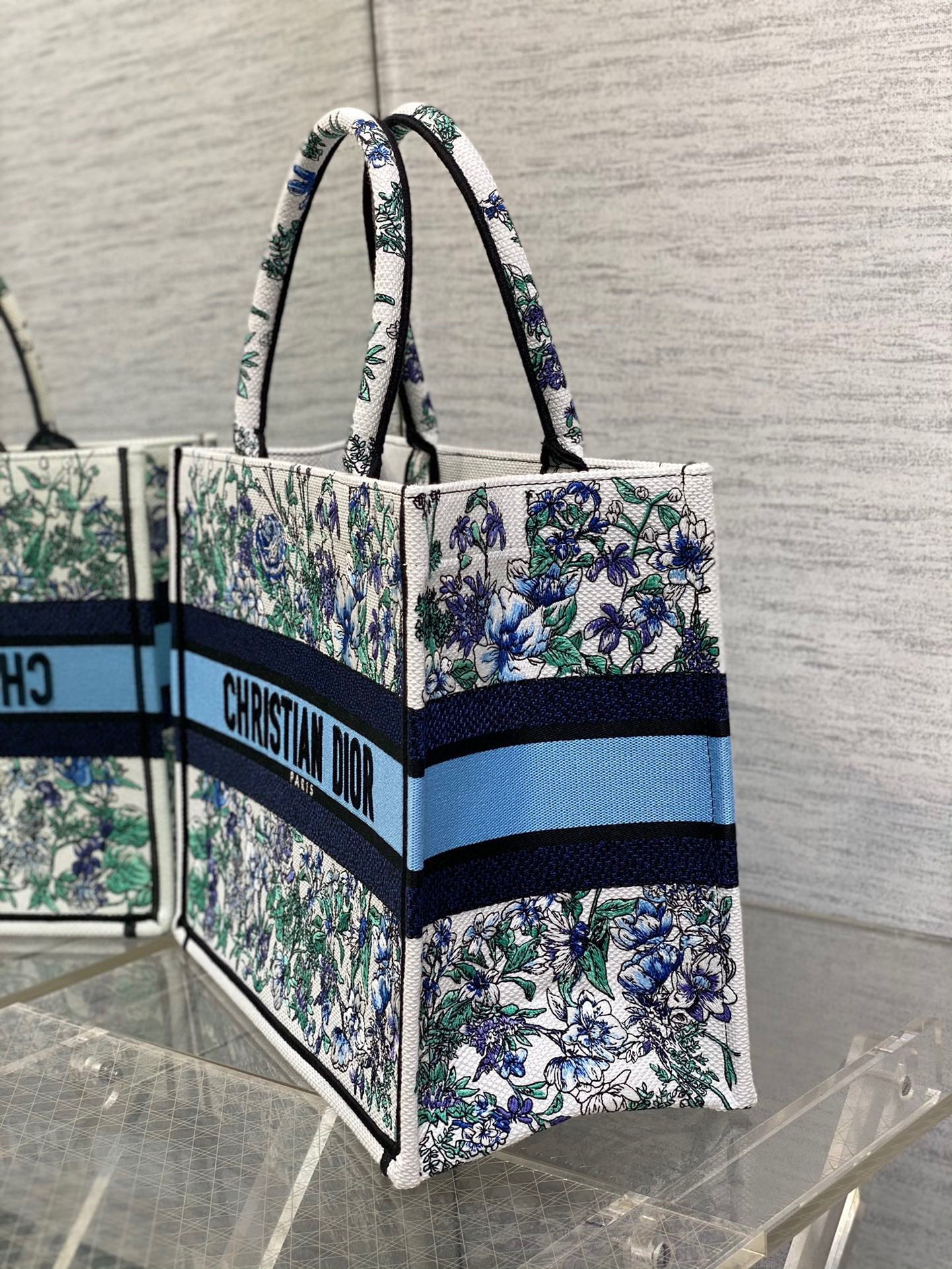 Dior Medium Book Tote Bag In Multicolor Flowers Constellation Embroidery