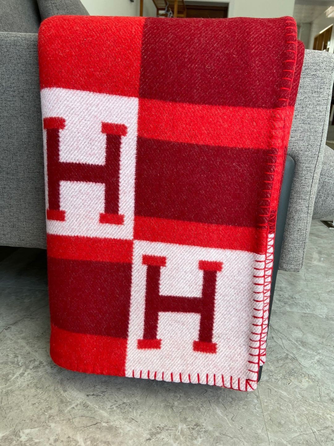 Hermes Rouge Avalon Bayadere Throw Blanket