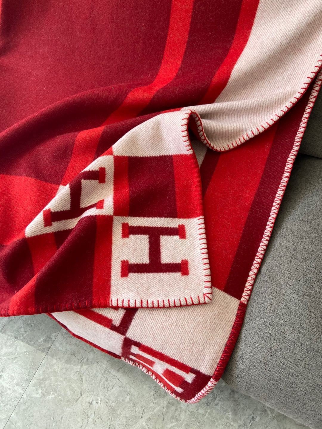 Hermes Rouge Avalon Bayadere Throw Blanket