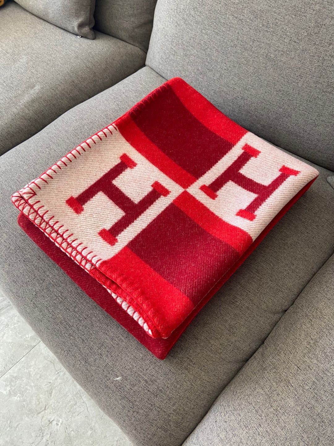 Hermes Rouge Avalon Bayadere Throw Blanket