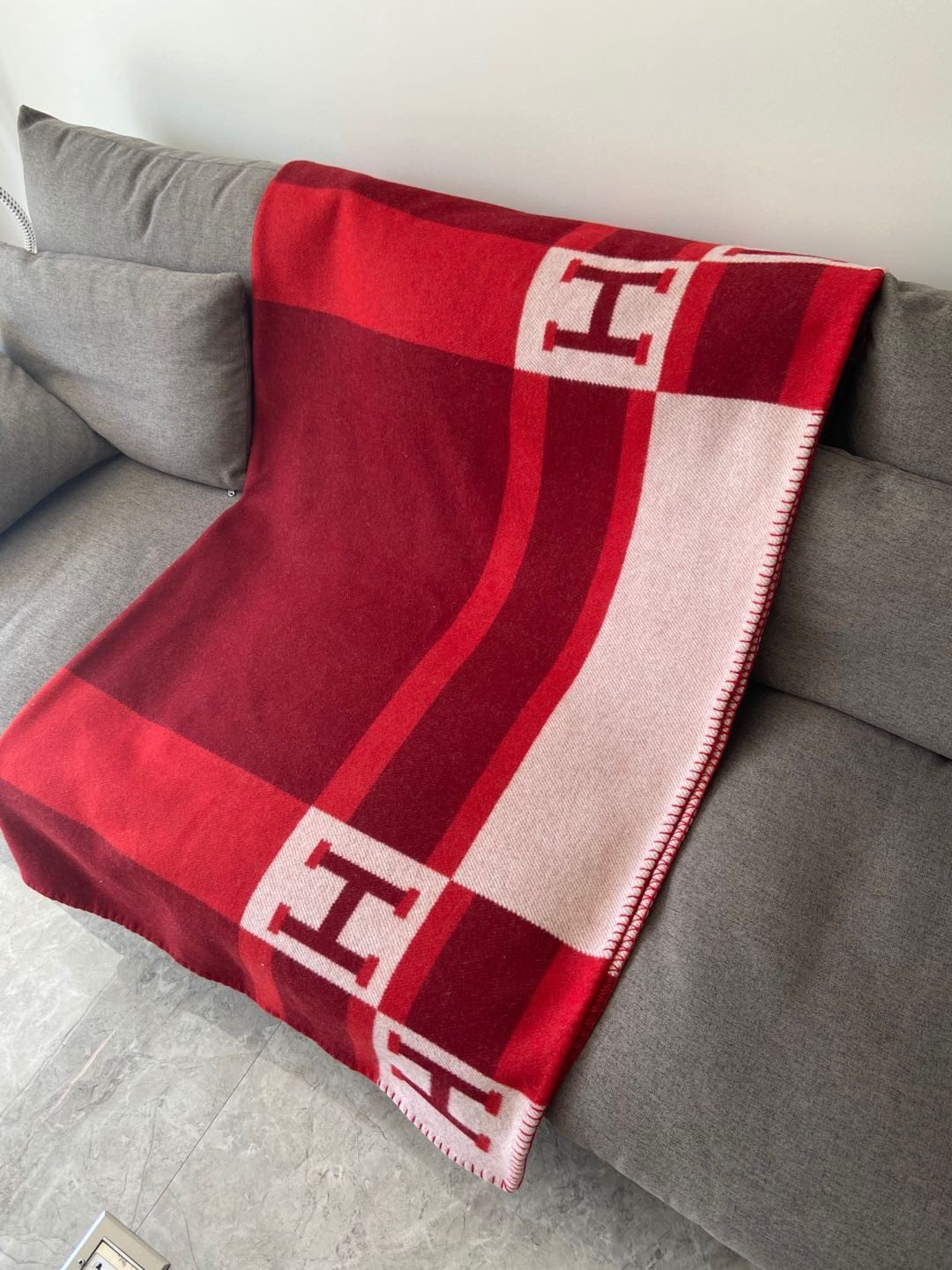 Hermes Rouge Avalon Bayadere Throw Blanket