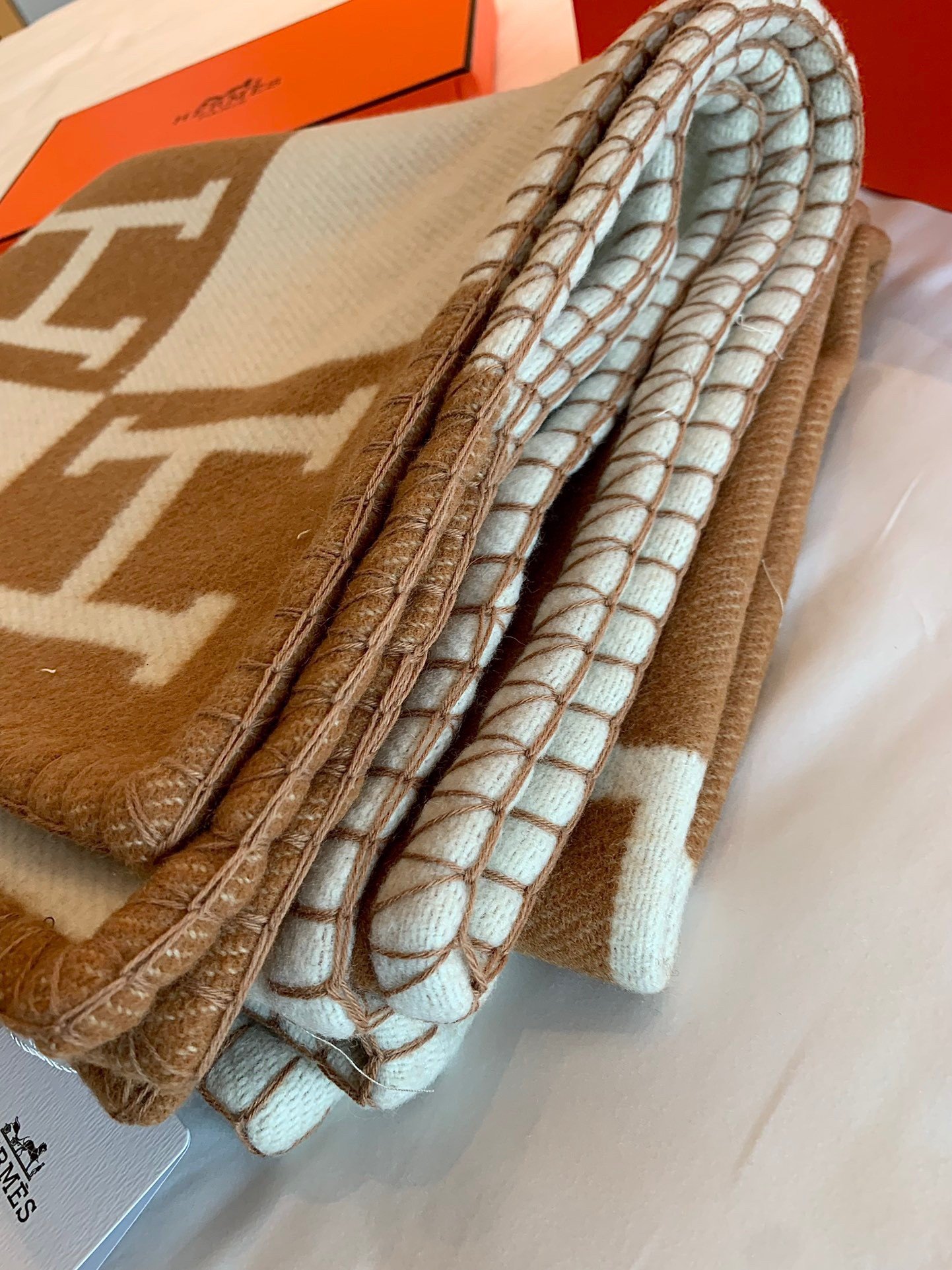 Hermes Avalon Throw Blanket in Camel Wool and Cashmere