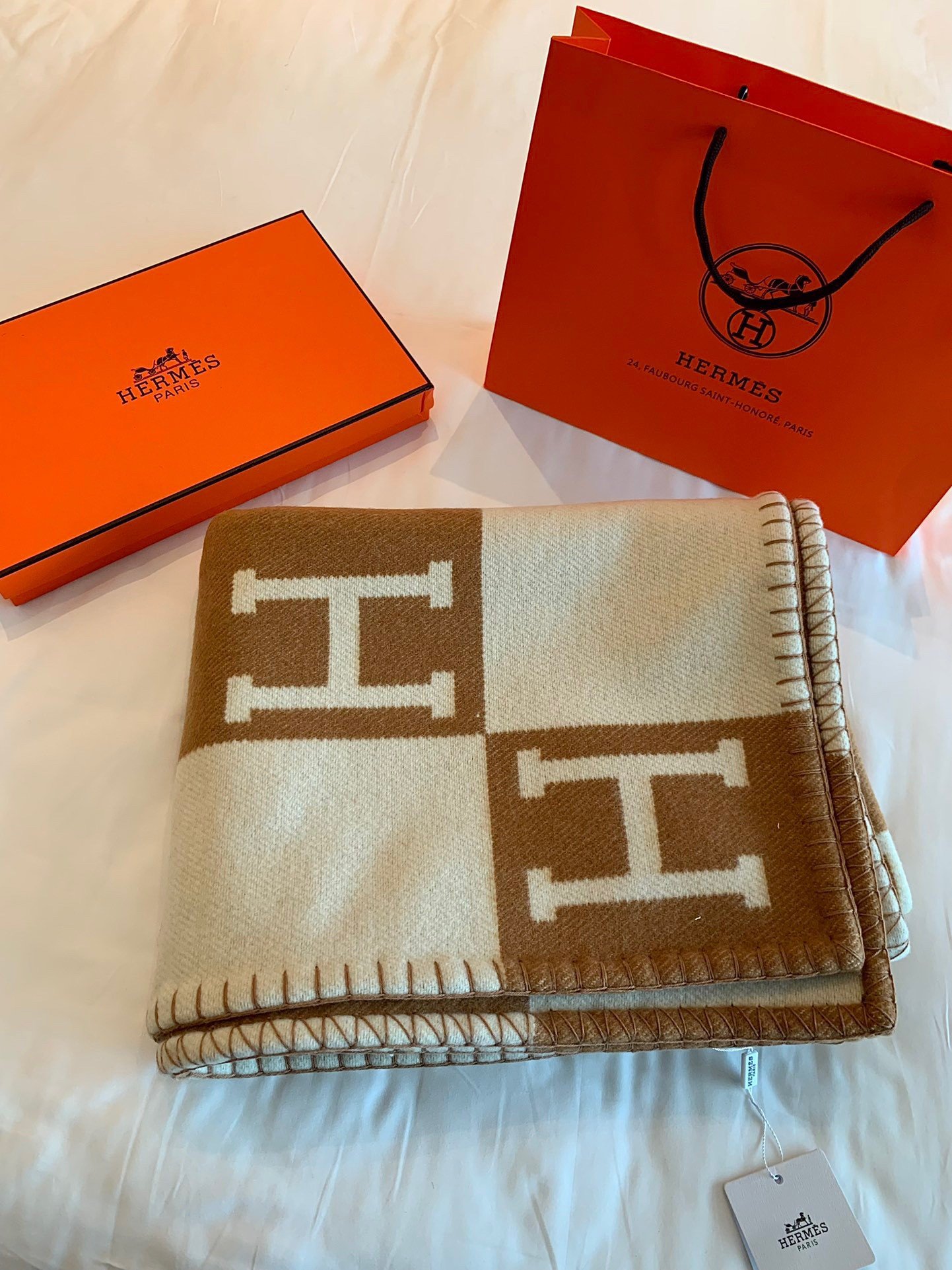 Hermes Avalon Throw Blanket in Camel Wool and Cashmere