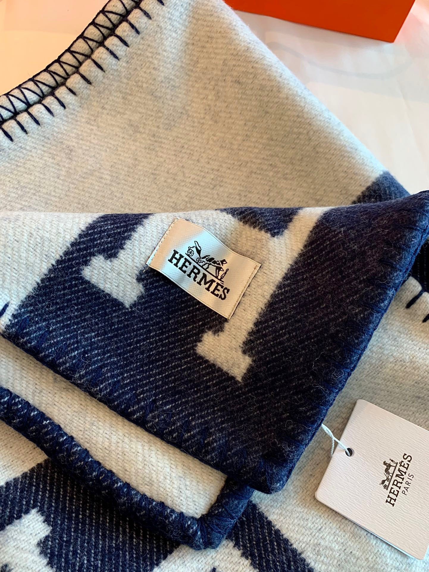 Hermes Avalon Throw Blanket in Blue Wool and Cashmere