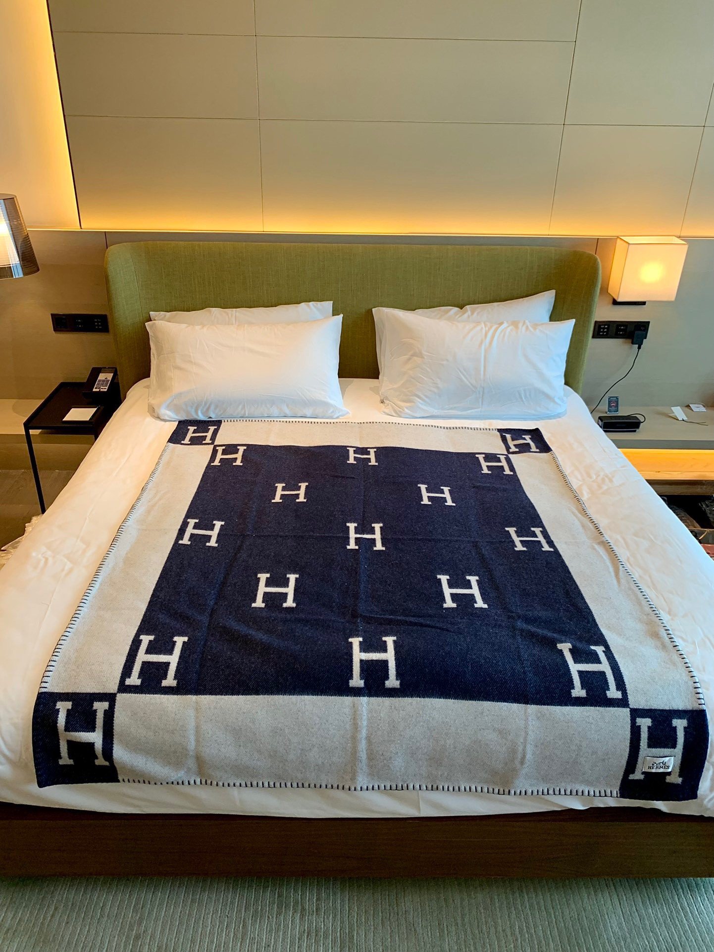 Hermes Avalon Throw Blanket in Blue Wool and Cashmere