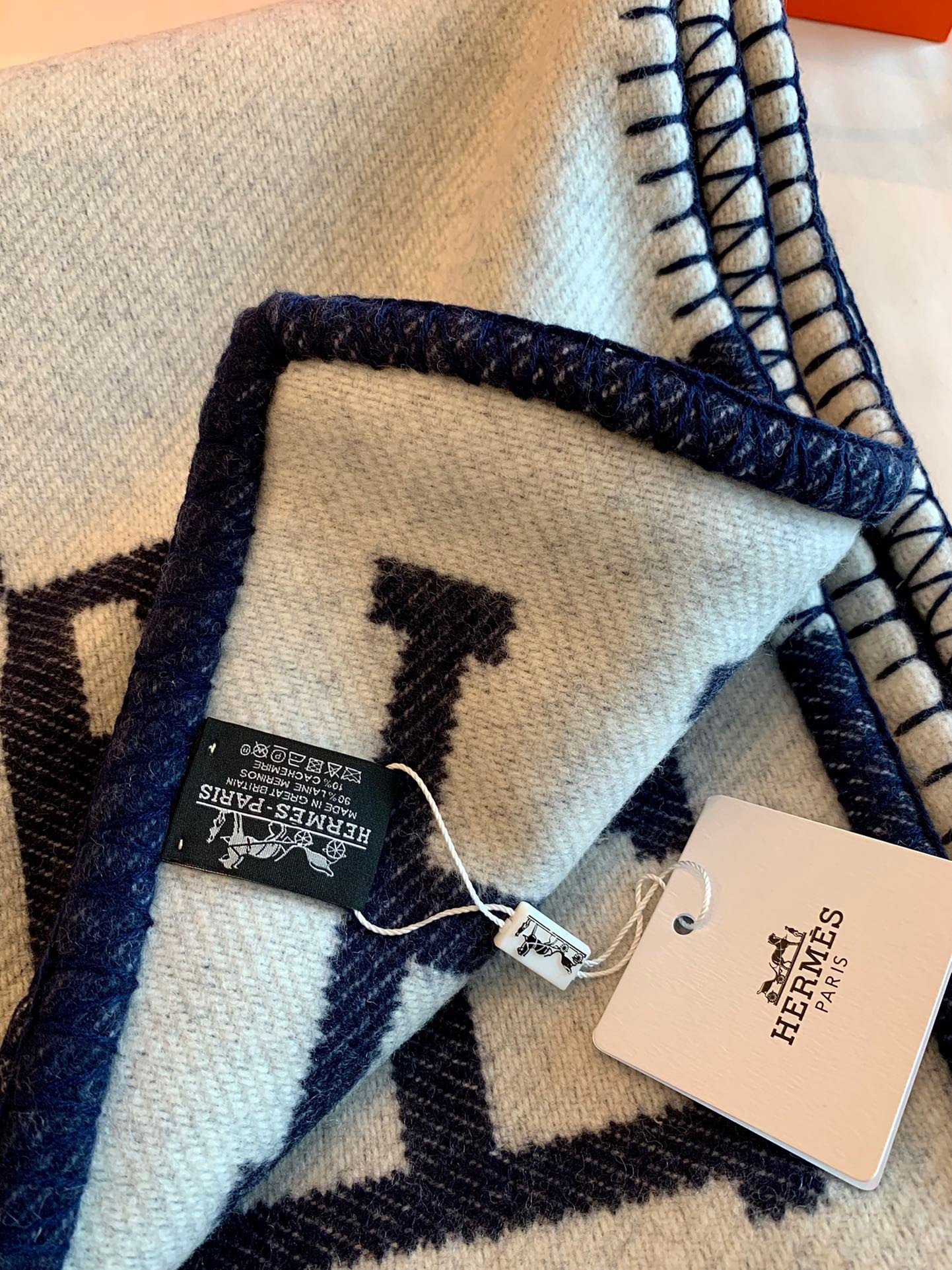 Hermes Avalon Throw Blanket in Blue Wool and Cashmere