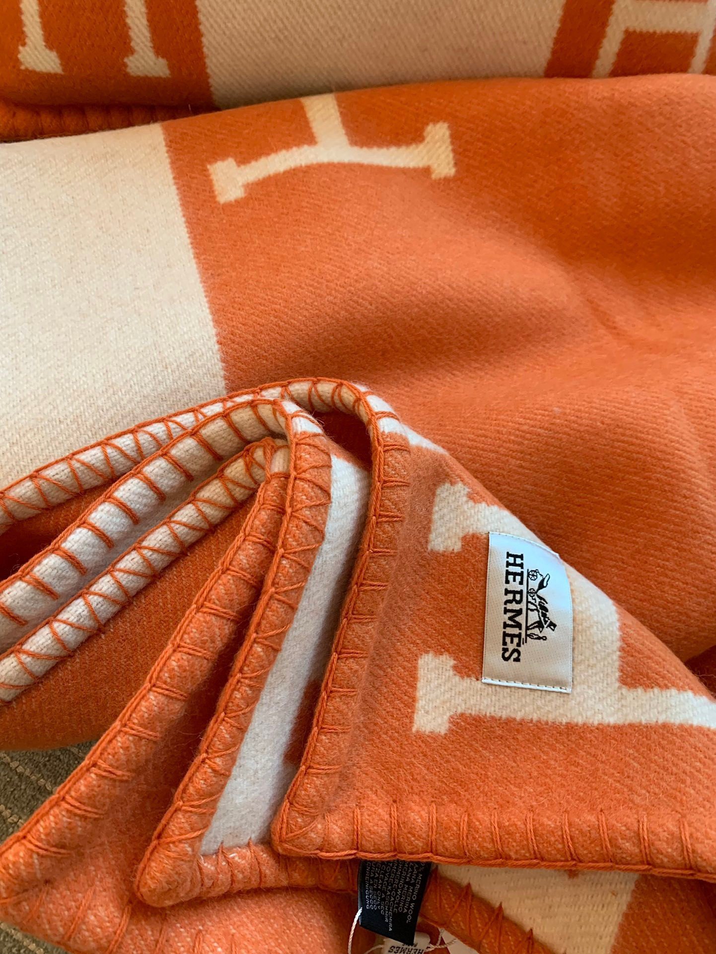 Hermes Avalon Throw Blanket in Orange Wool and Cashmere