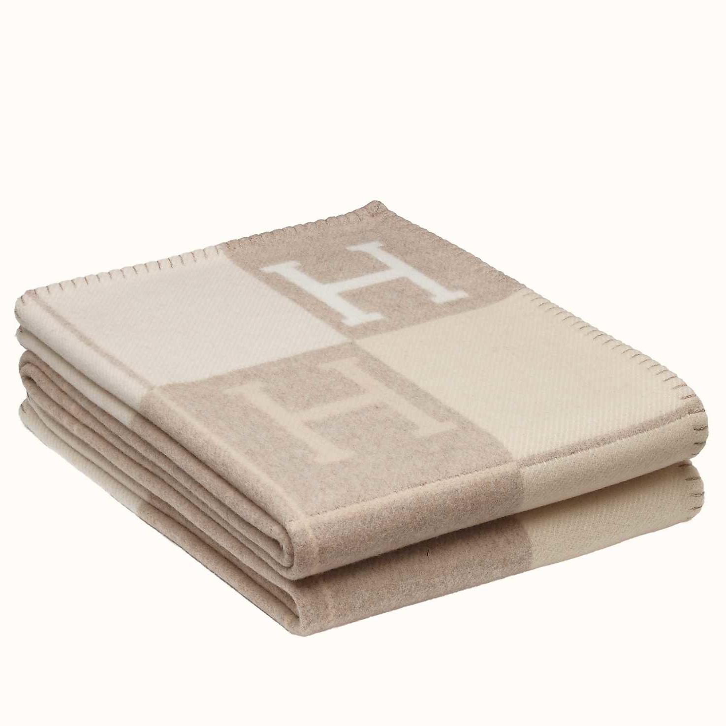 Hermes Avalon III Throw Blanket in Beige Wool and Cashmere