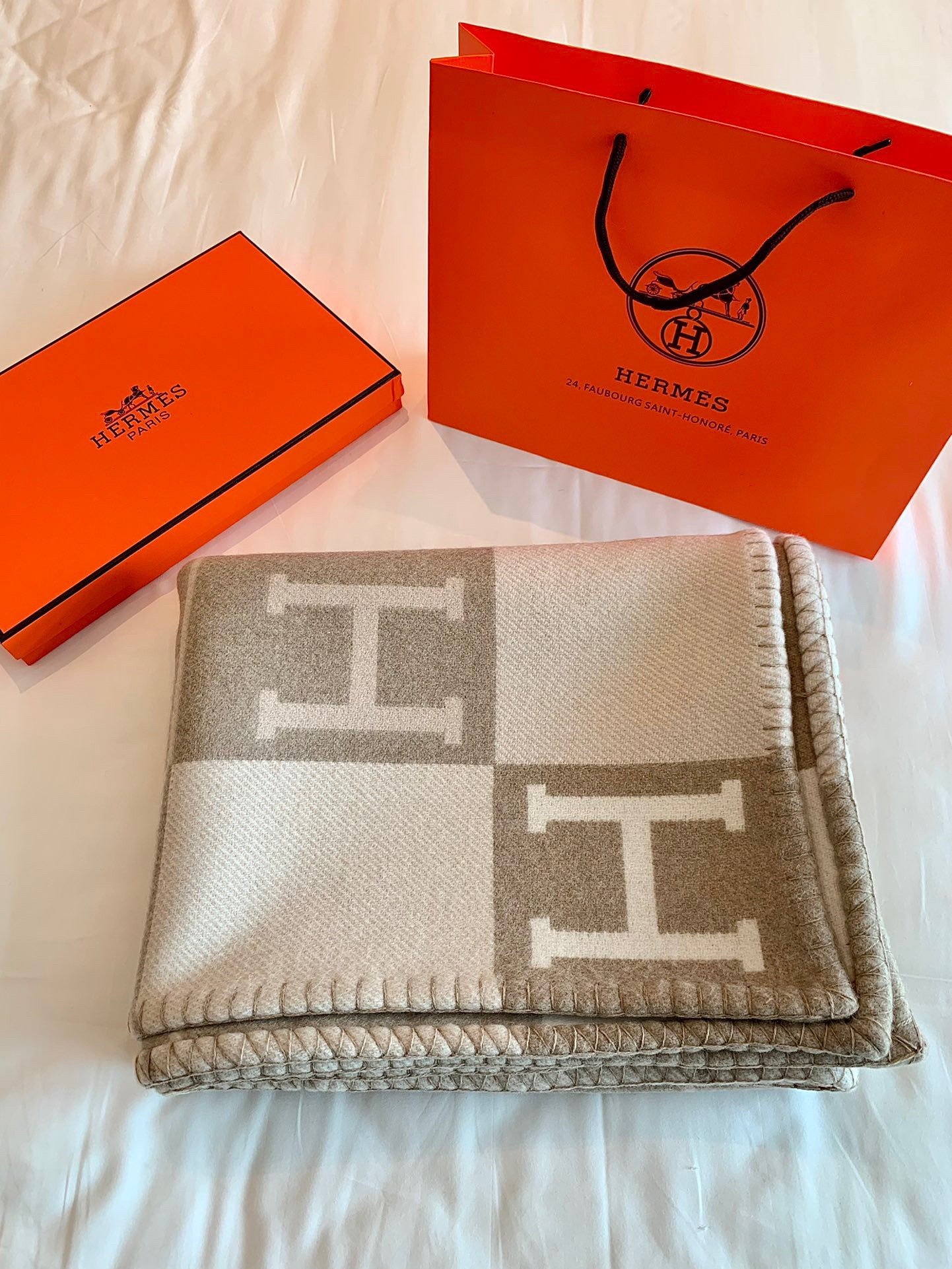 Hermes Avalon III Throw Blanket in Beige Wool and Cashmere