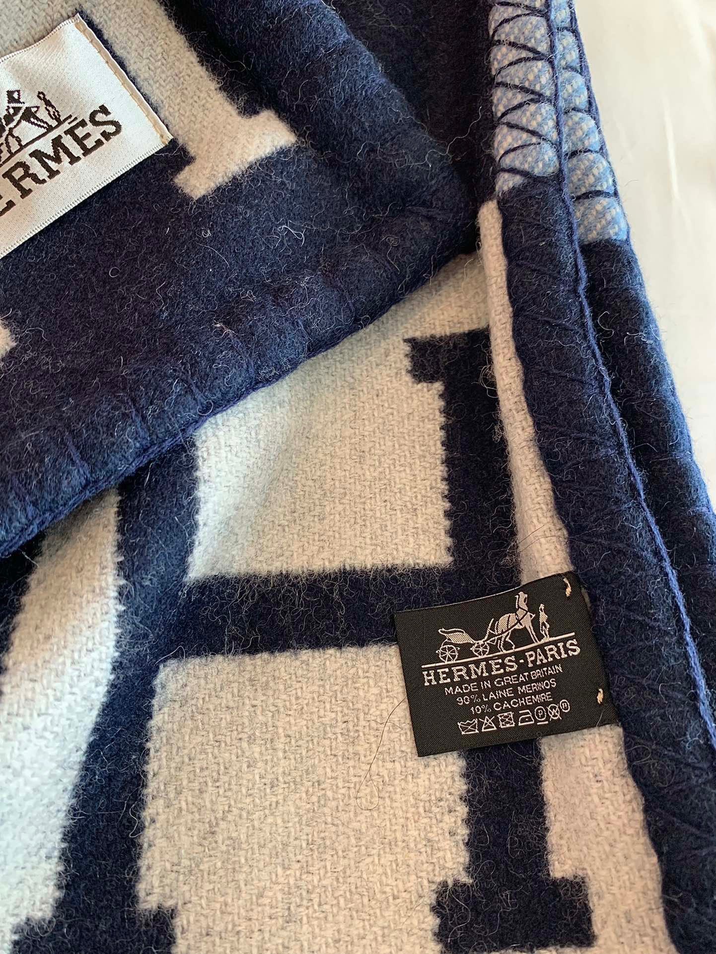 Hermes Avalon III Throw Blanket in Blue Wool and Cashmere