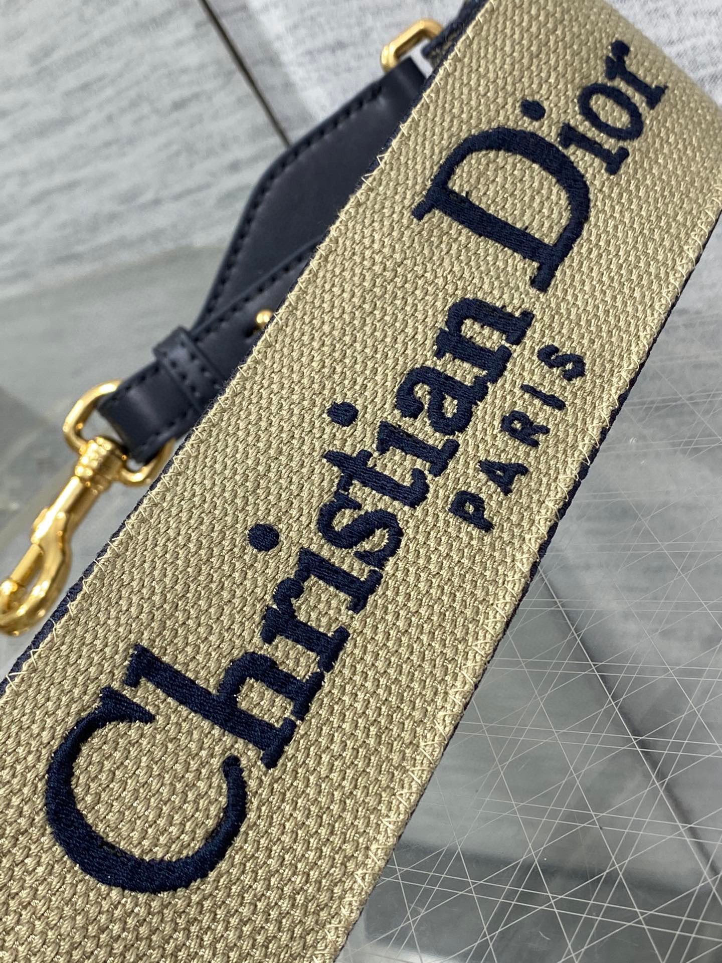 Dior Shoulder Strap with Ring in Blue Embroidery Canvas