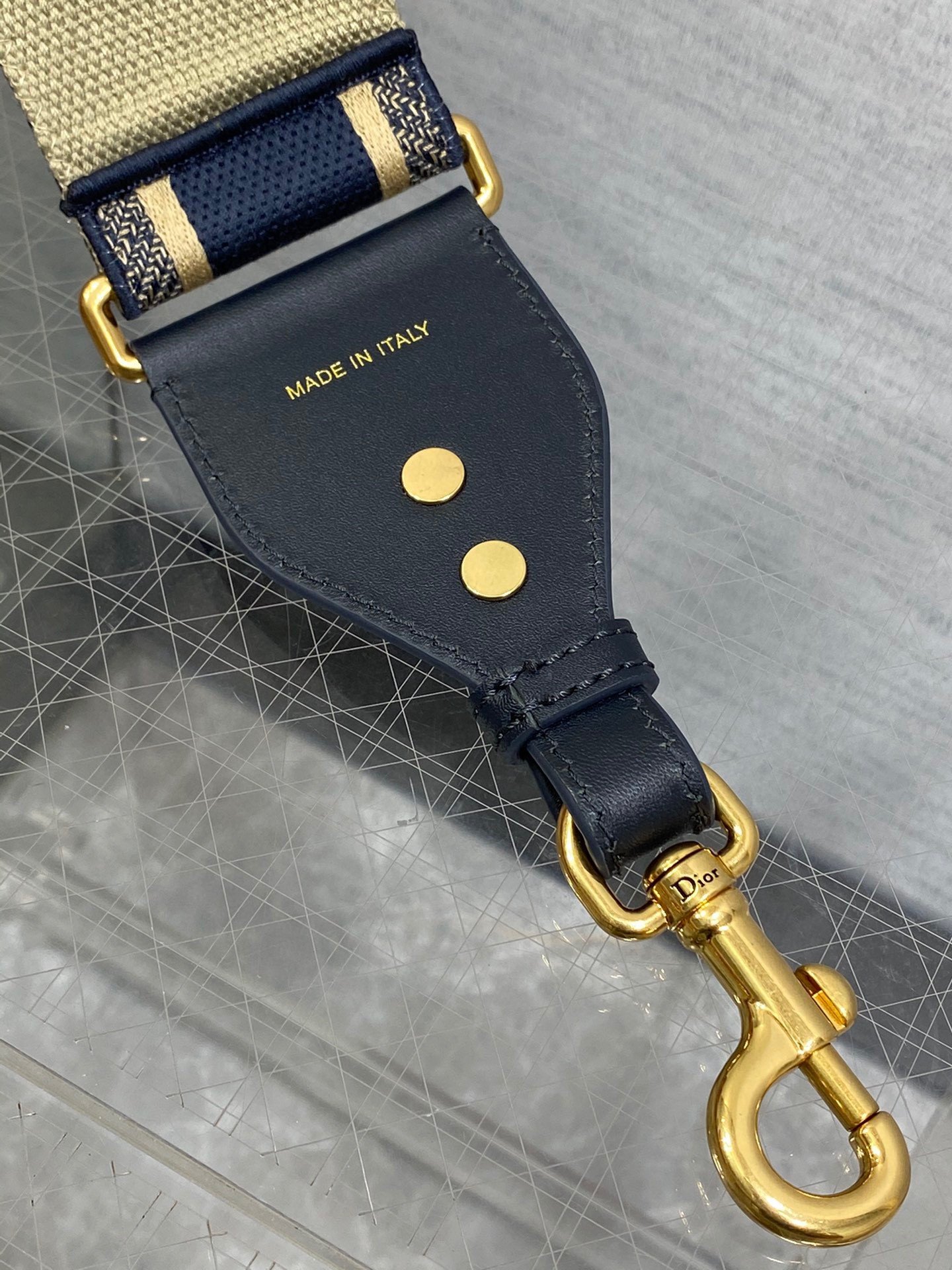 Dior Shoulder Strap with Ring in Blue Embroidery Canvas