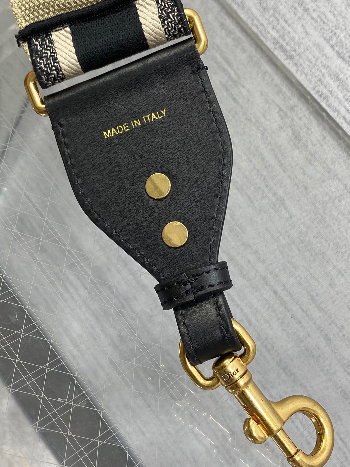 Dior Shoulder Strap with Ring in Black Embroidery Canvas