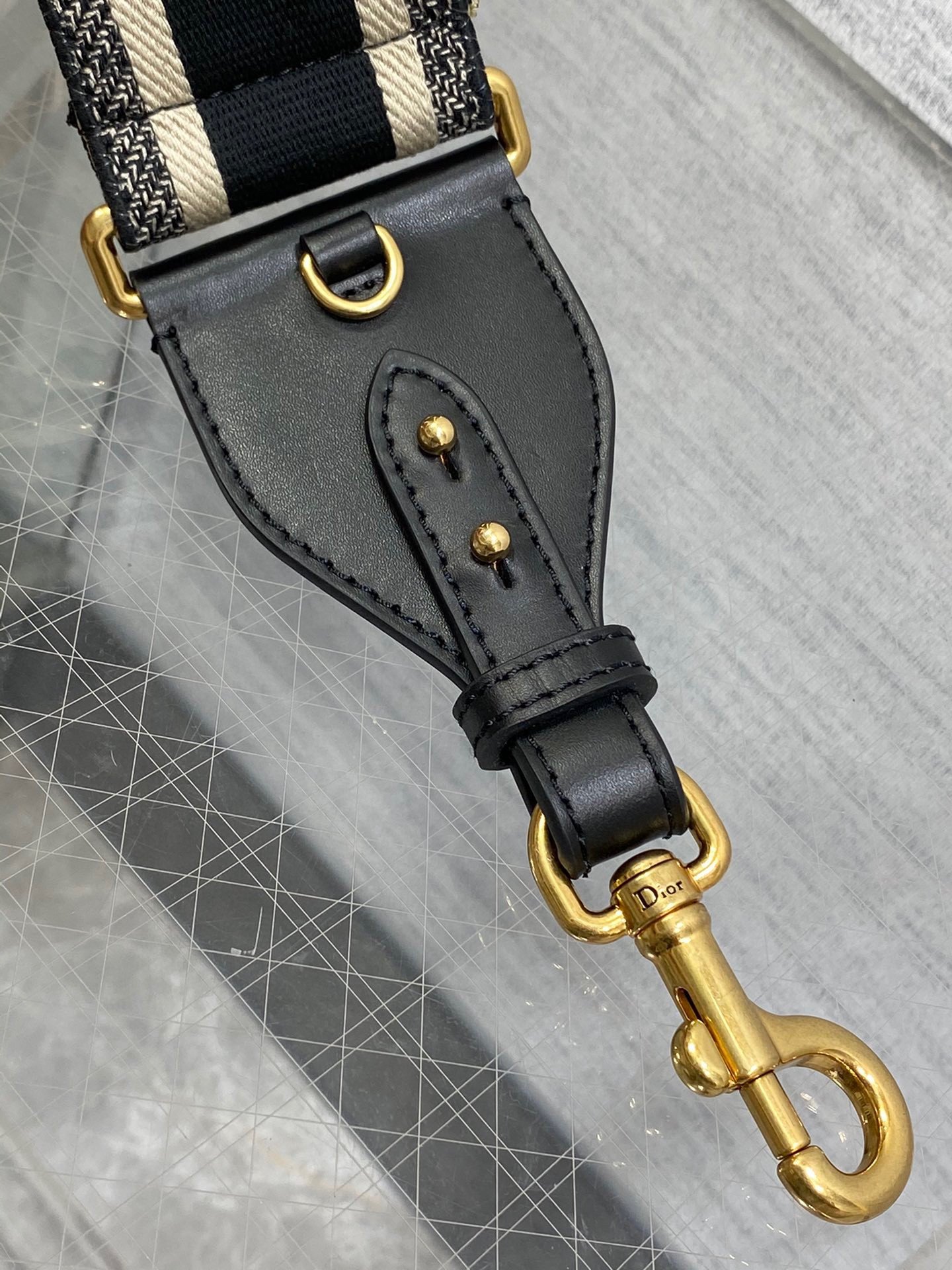 Dior Shoulder Strap with Ring in Black Embroidery Canvas