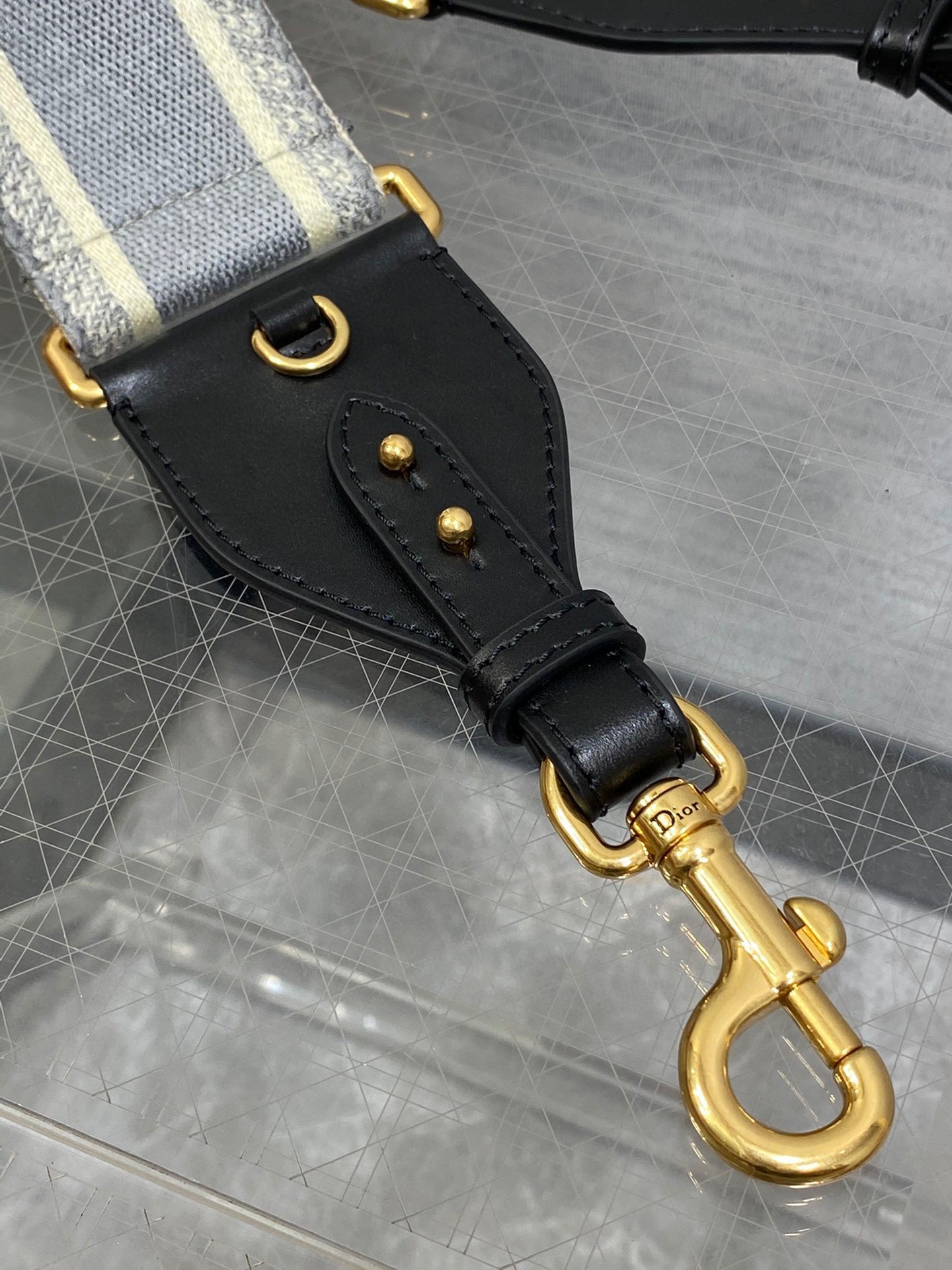 Dior Shoulder Strap with Ring in Grey Embroidery Canvas