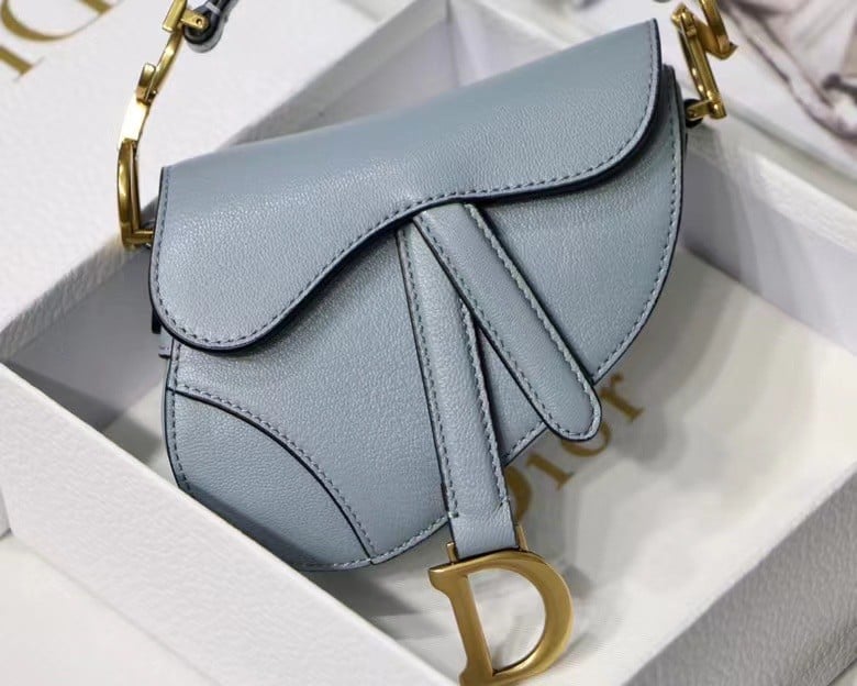 Dior Saddle Micro Bag In Cloud Blue Goatskin