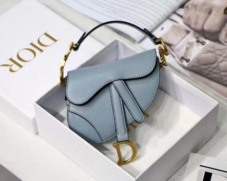 Dior Saddle Micro Bag In Cloud Blue Goatskin