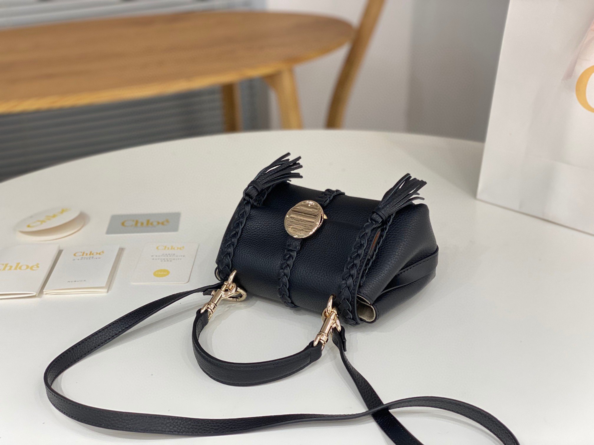 Chloe Penelope Mini Shoulder Bag in Black Grained Calfskin