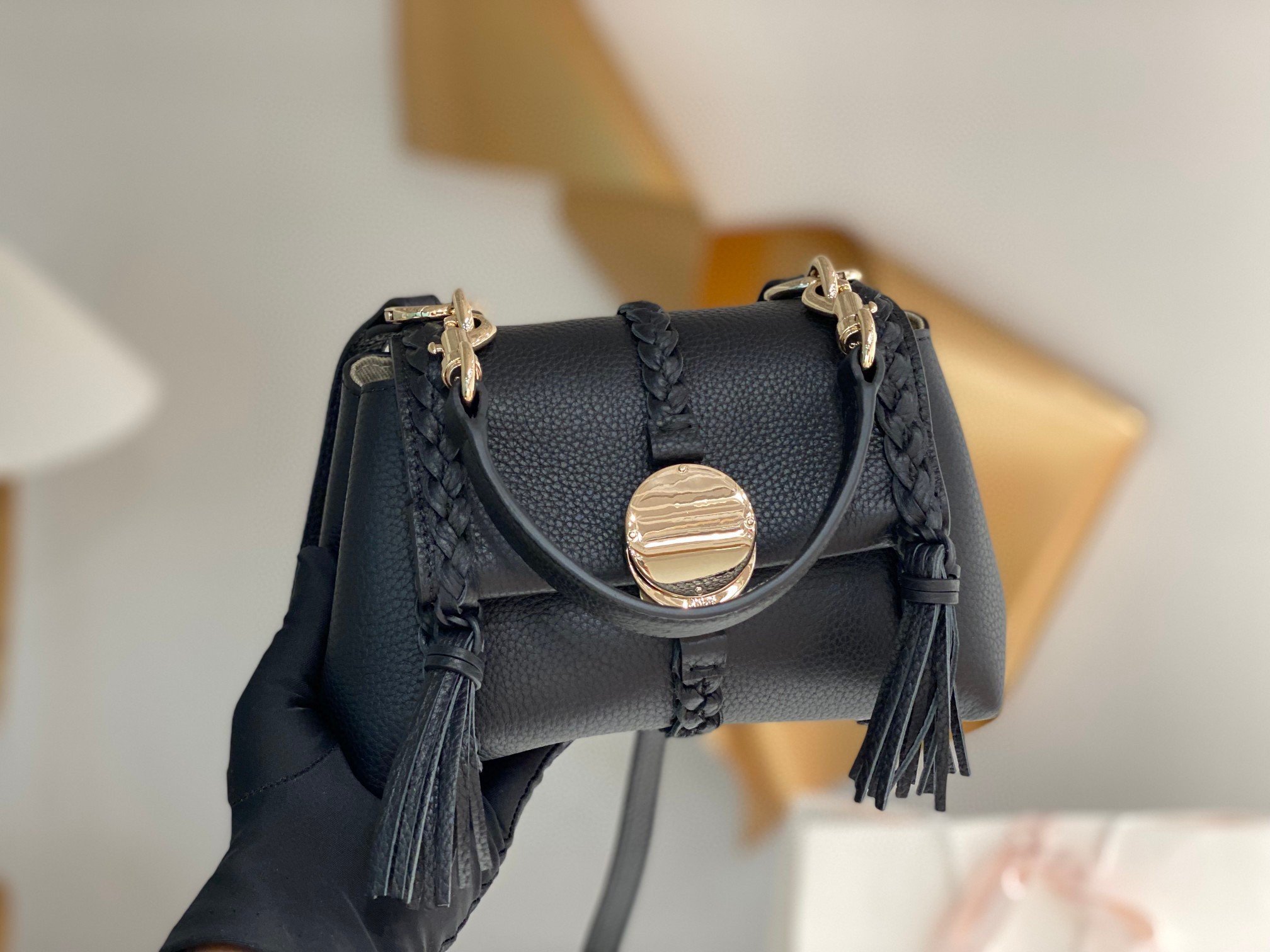 Chloe Penelope Mini Shoulder Bag in Black Grained Calfskin