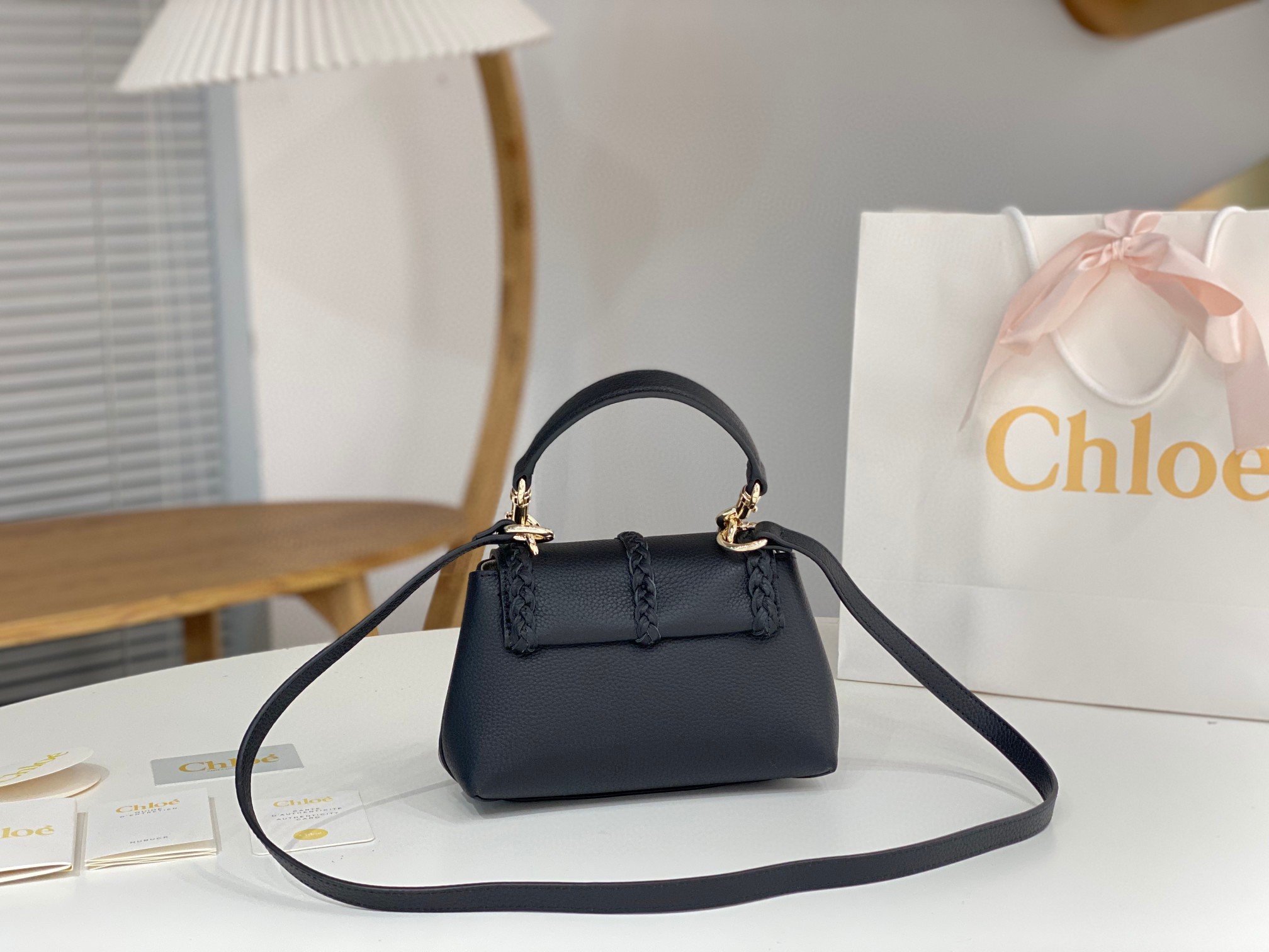 Chloe Penelope Mini Shoulder Bag in Black Grained Calfskin