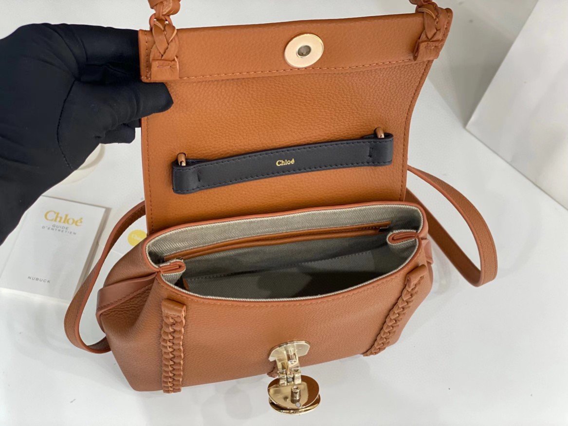 Chloe Penelope Small Shoulder Bag in Brown Grained Calfskin