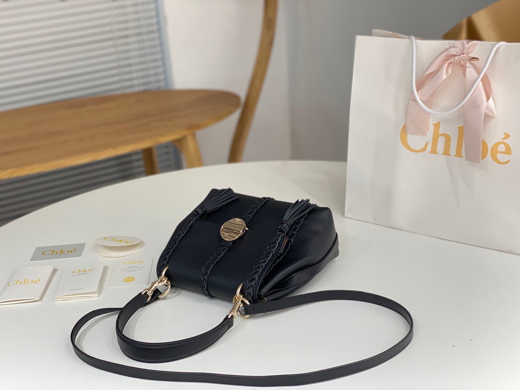 Chloe Penelope Small Shoulder Bag in Black Grained Calfskin