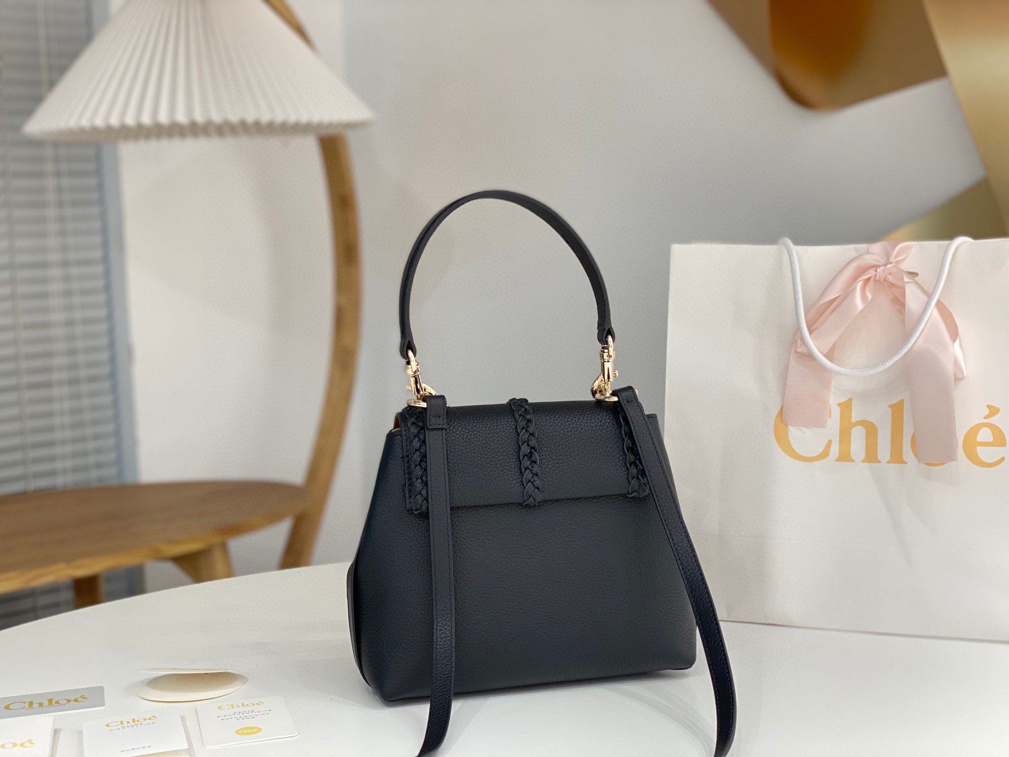 Chloe Penelope Small Shoulder Bag in Black Grained Calfskin