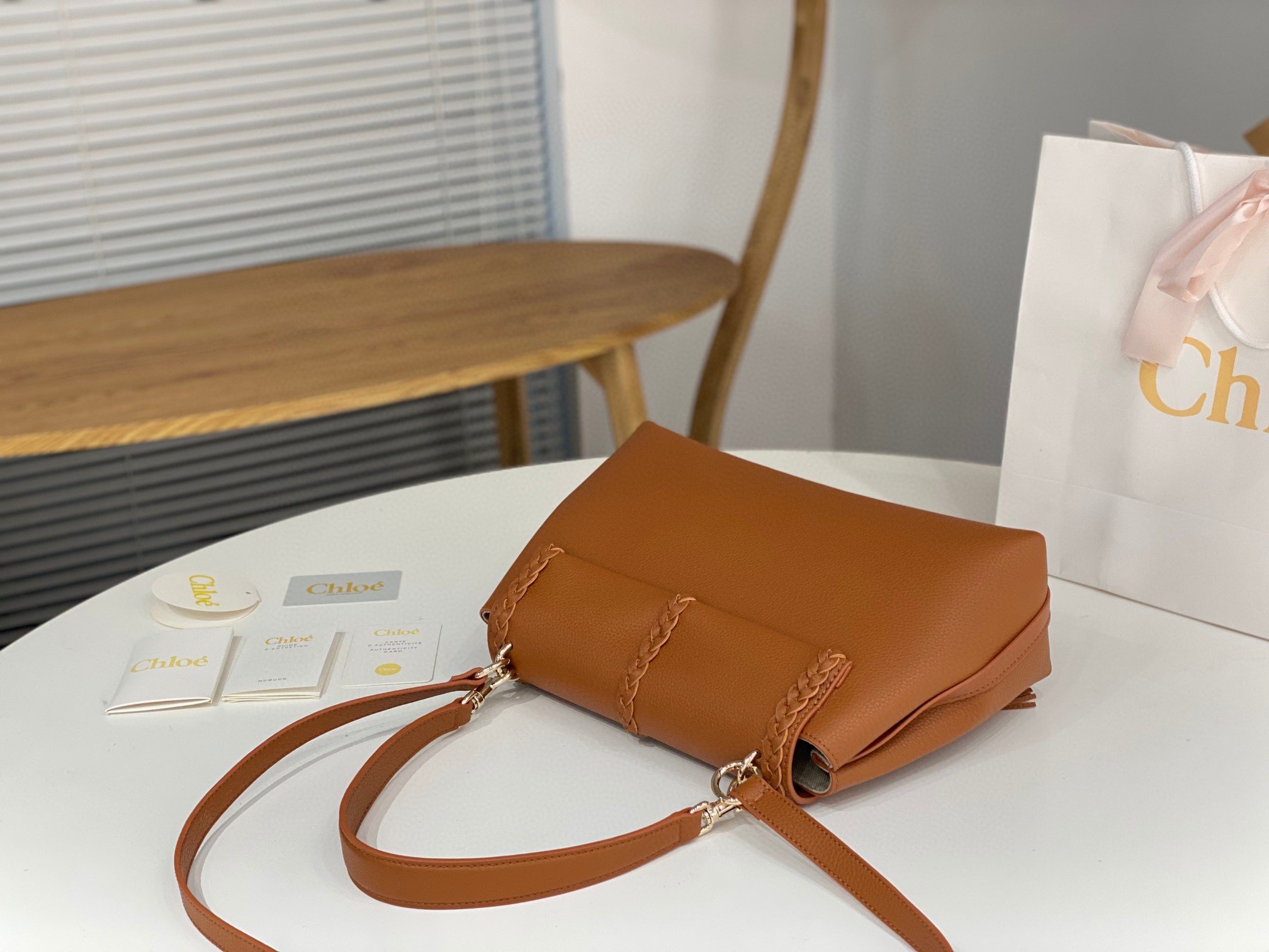 Chloe Penelope Medium Shoulder Bag in Brown Grained Calfskin