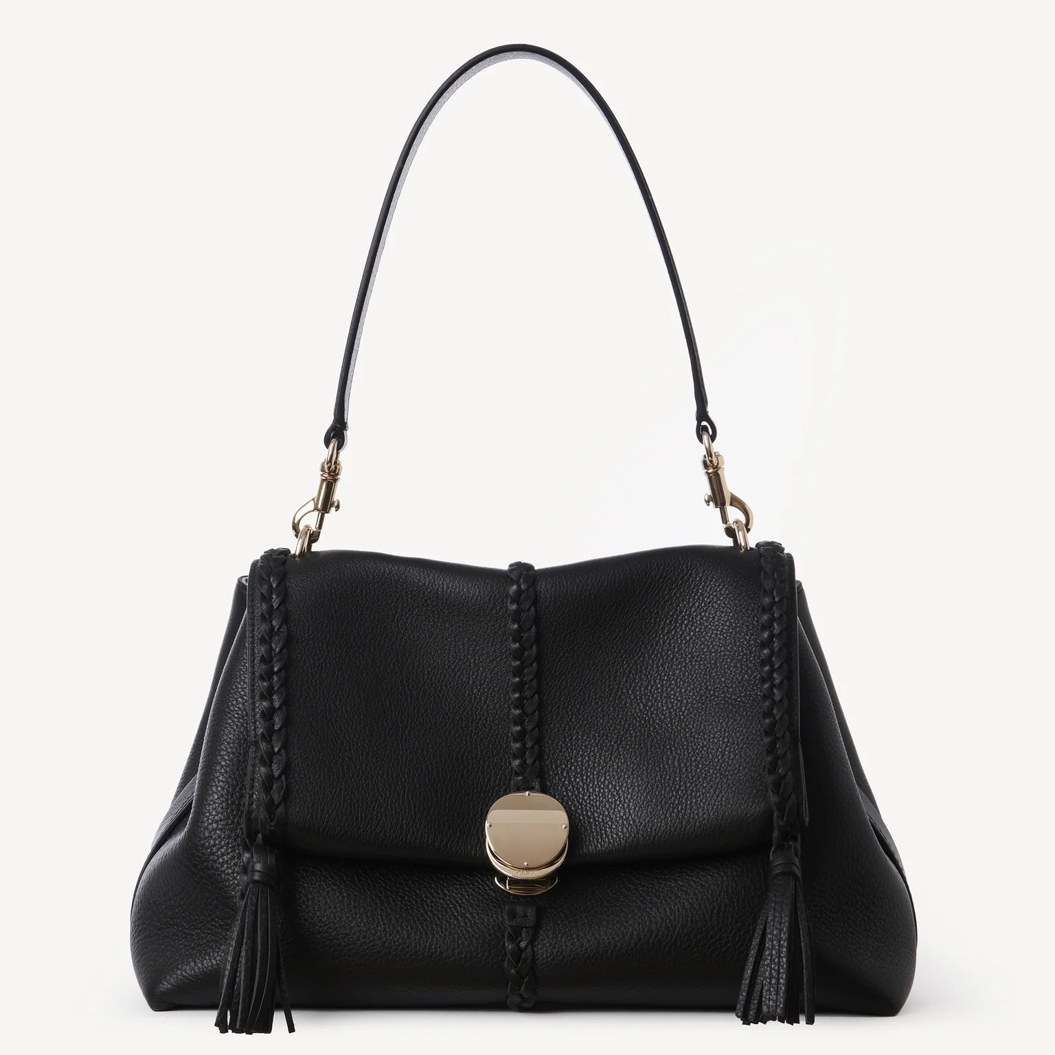 Chloe Penelope Medium Shoulder Bag in Black Grained Calfskin