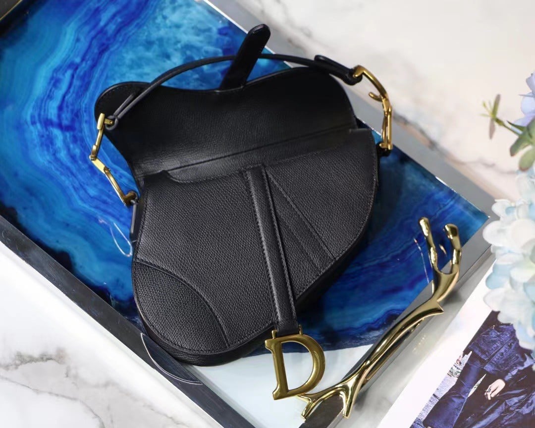 Dior Saddle Mini Bag In Black Grained Calfskin