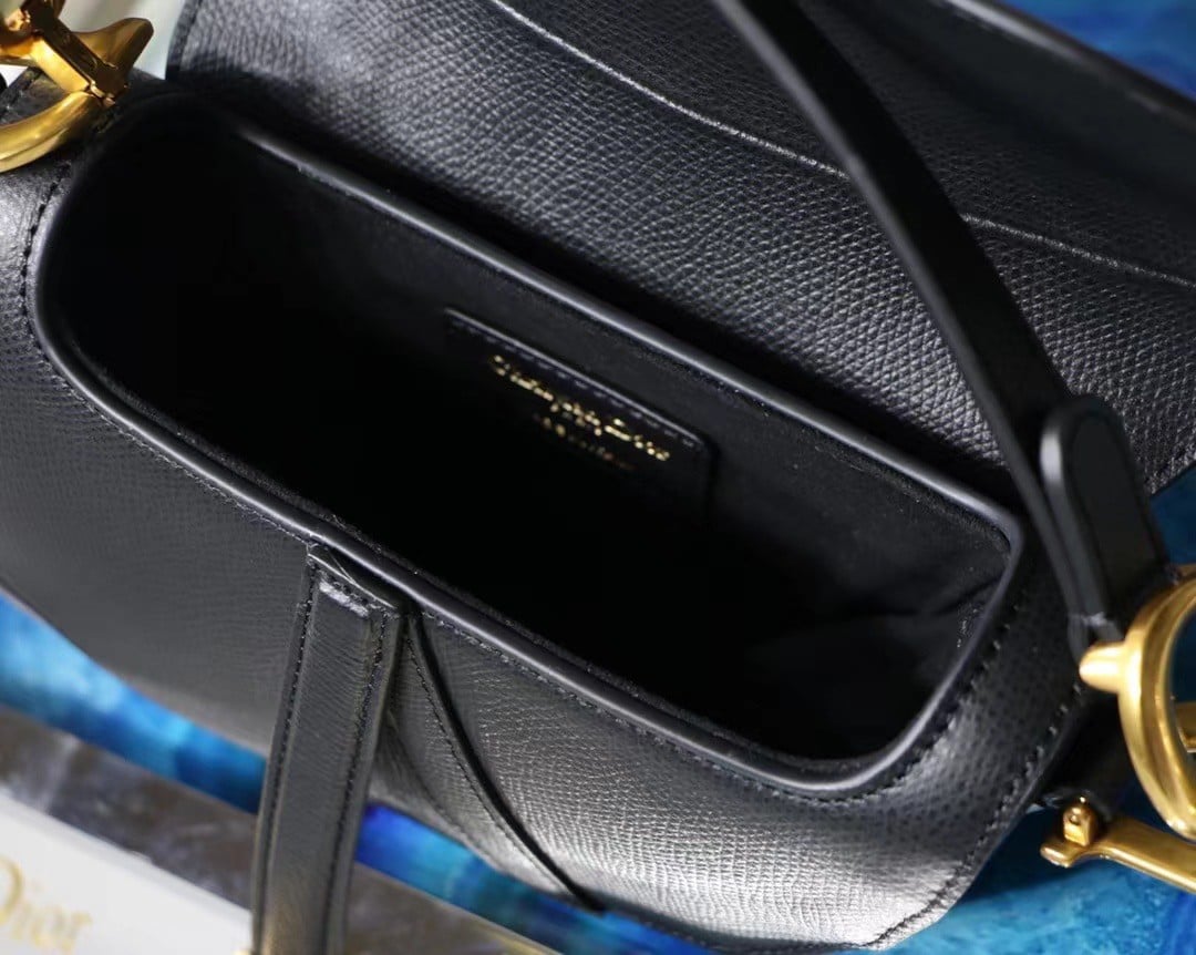 Dior Saddle Mini Bag In Black Grained Calfskin