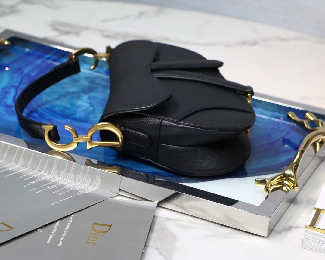 Dior Saddle Mini Bag In Black Grained Calfskin