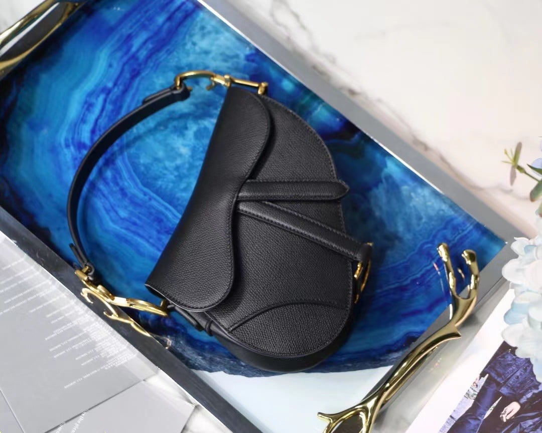 Dior Saddle Mini Bag In Black Grained Calfskin