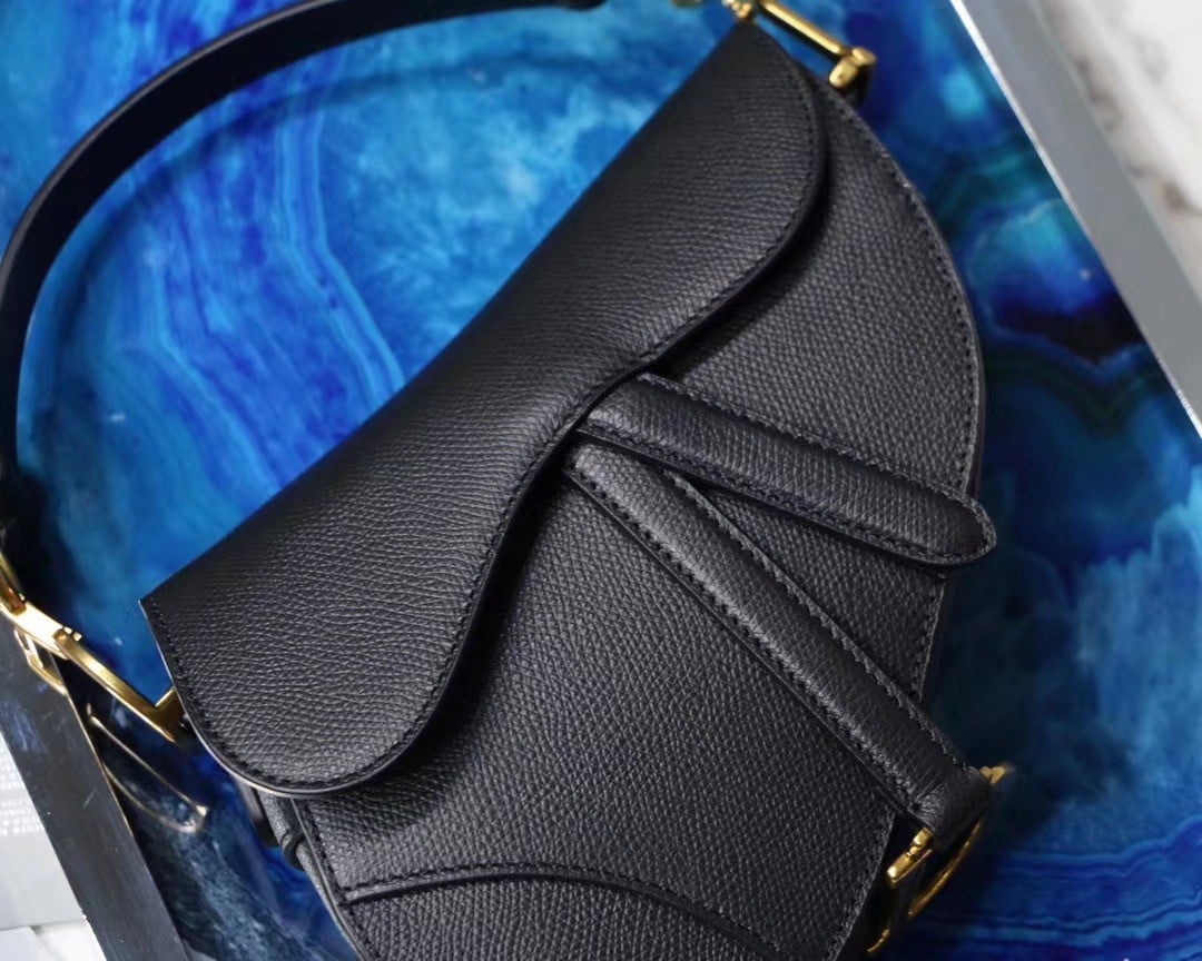 Dior Saddle Mini Bag In Black Grained Calfskin