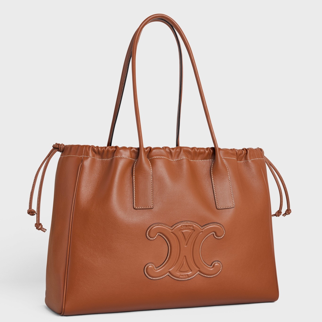 Celine Cabas Drawstring Cuir Triomphe Bag in Brown Calfskin