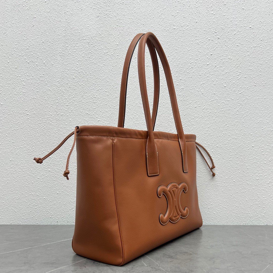 Celine Cabas Drawstring Cuir Triomphe Bag in Brown Calfskin