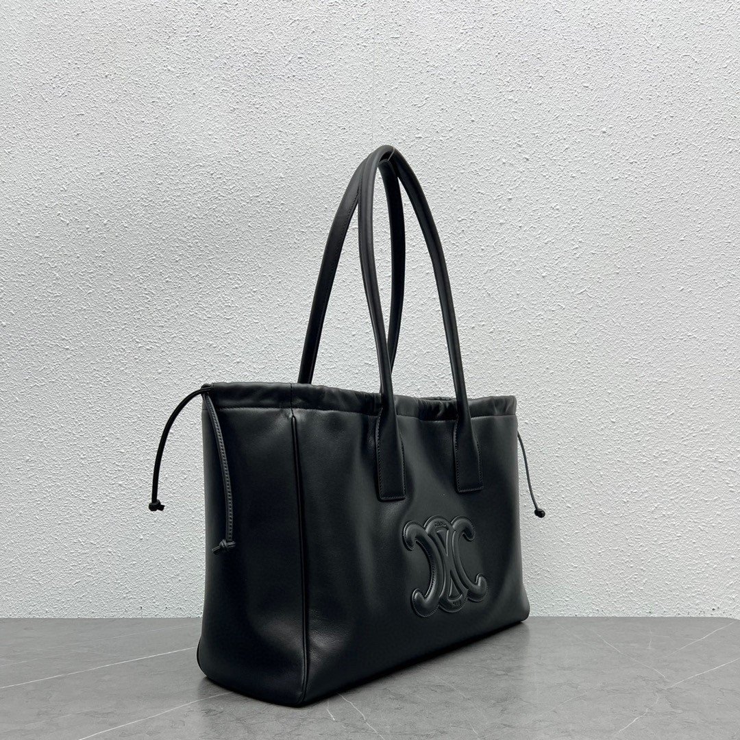 Celine Cabas Drawstring Cuir Triomphe Bag in Black Calfskin