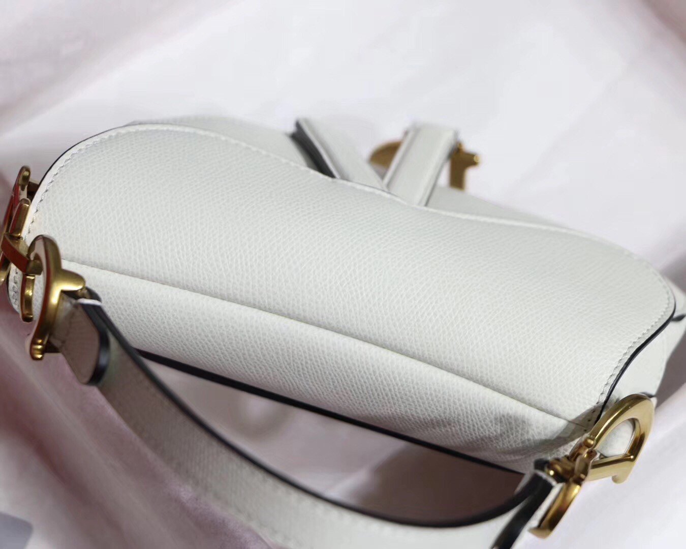 Dior Saddle Mini Bag In White Grained Calfskin