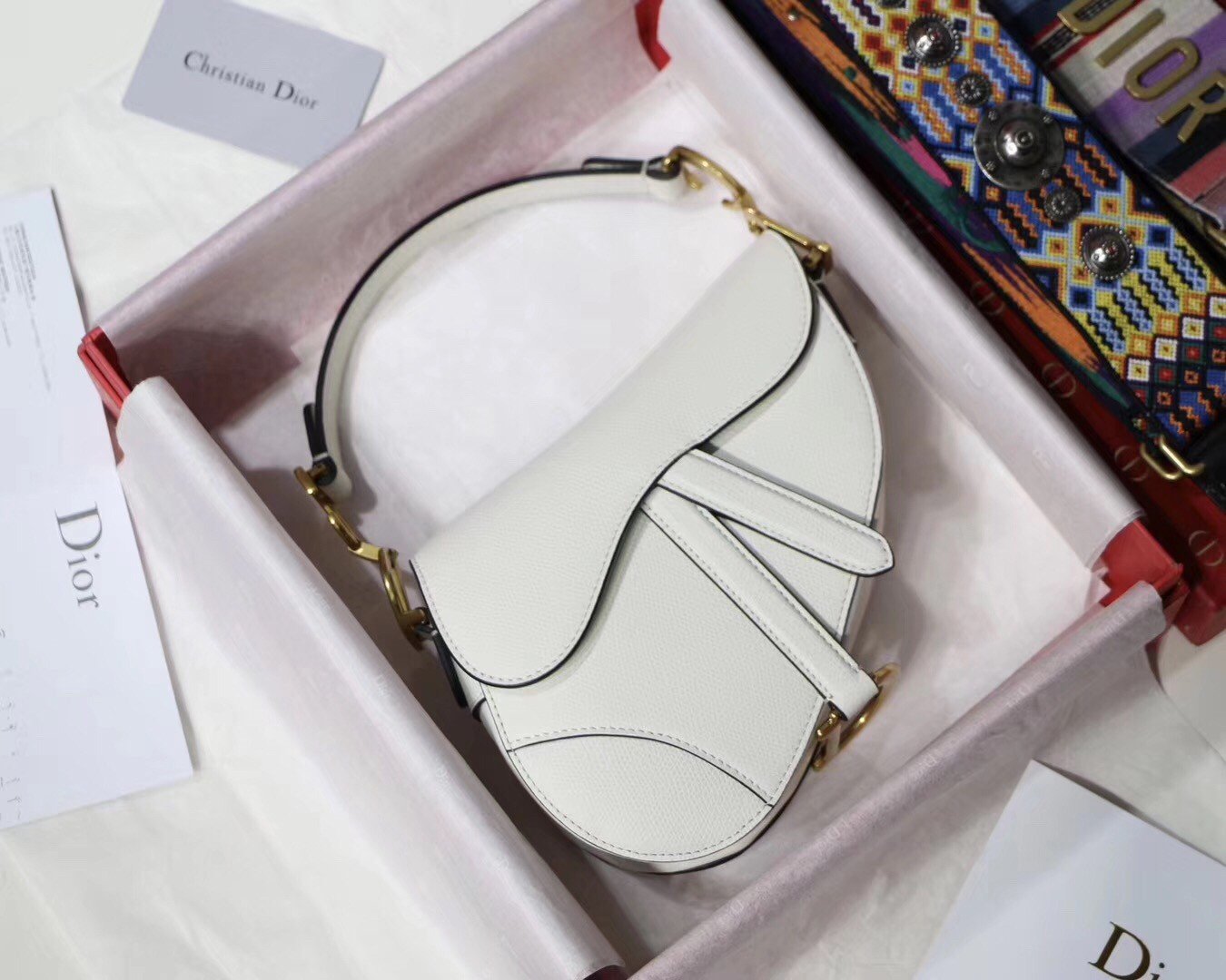 Dior Saddle Mini Bag In White Grained Calfskin