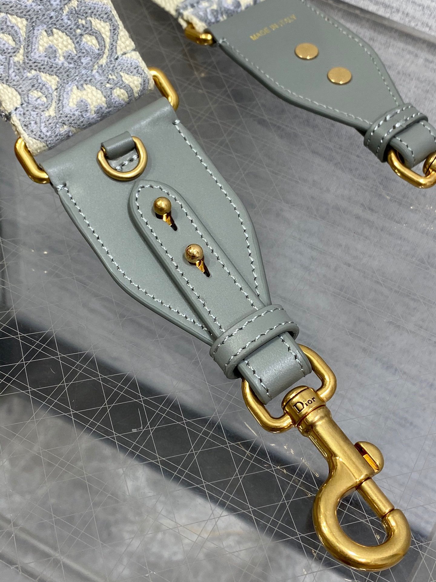 Dior Shoulder Strap with Ring in Gray Oblique Embroidery