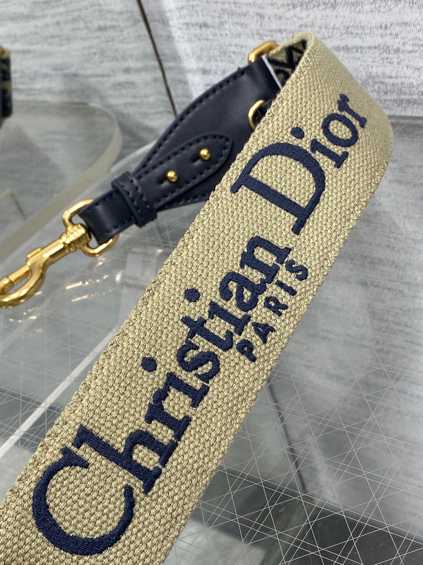 Dior Shoulder Strap with Ring in Blue Oblique Embroidery