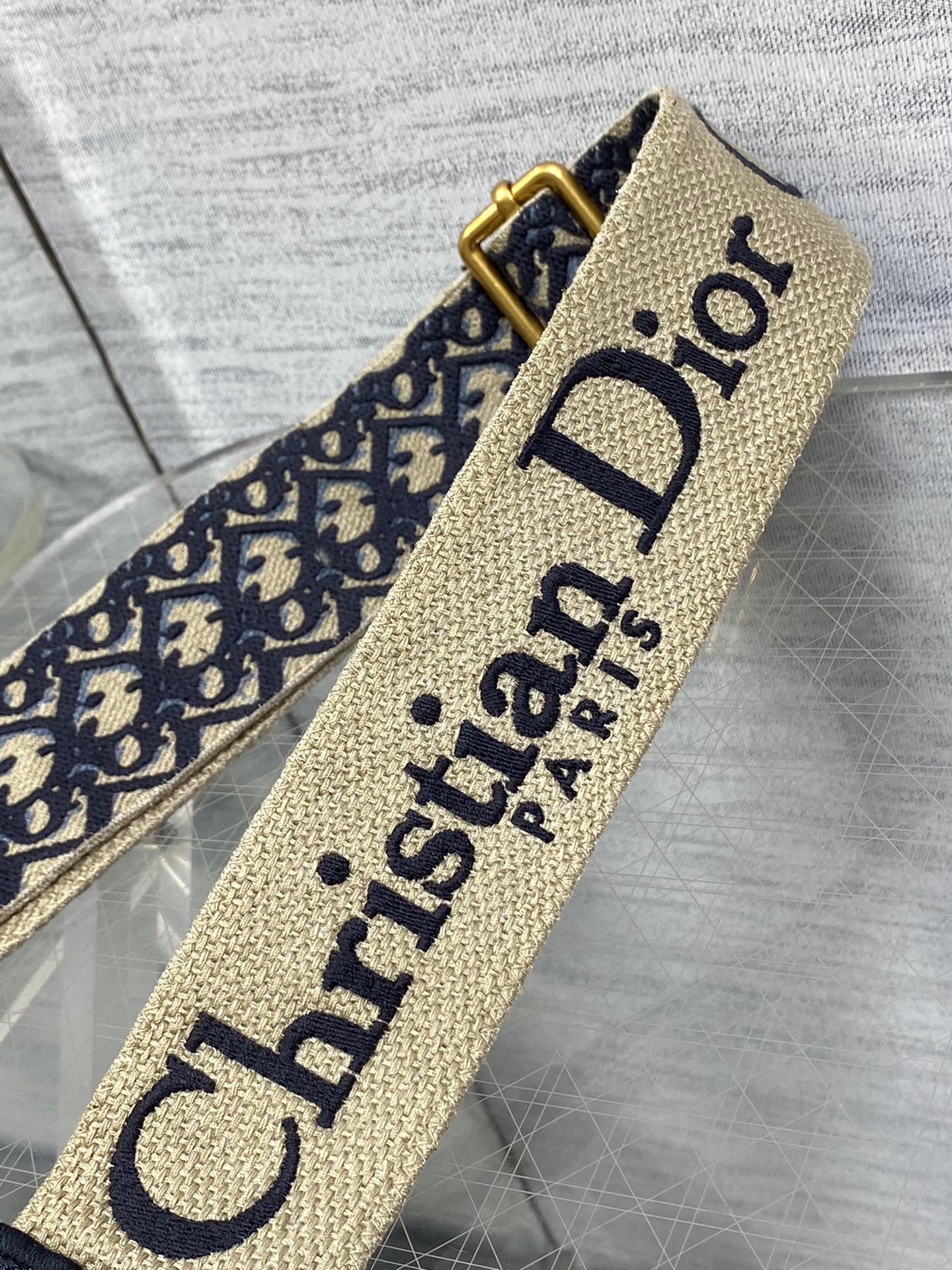 Dior Adjustable Shoulder Strap with Ring in Blue Oblique Embroidery