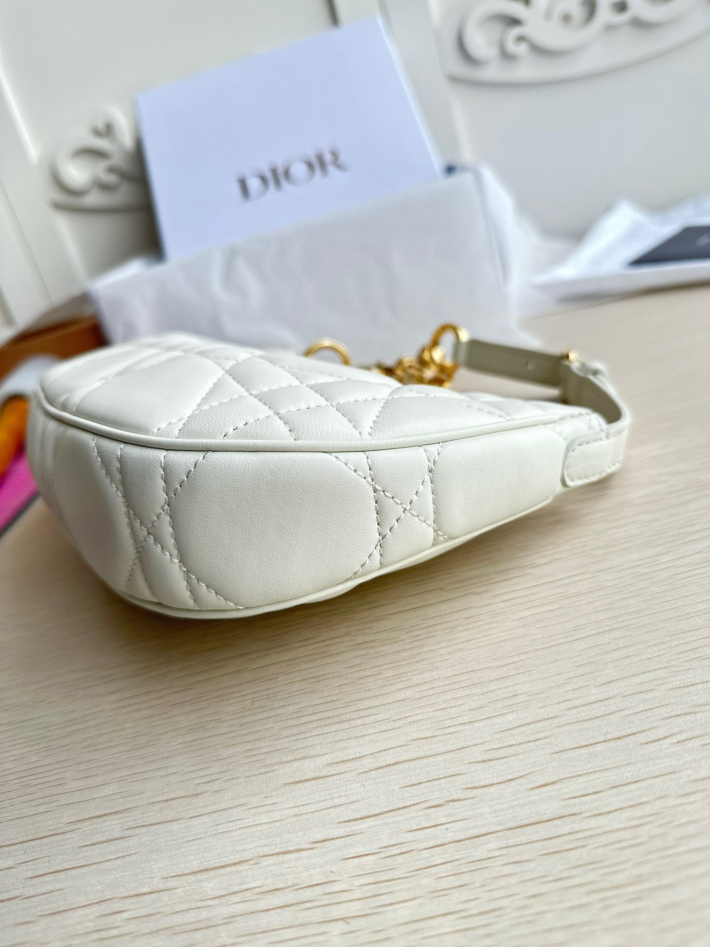 Dior CD Lounge Bag in White Macrocannage Lambskin