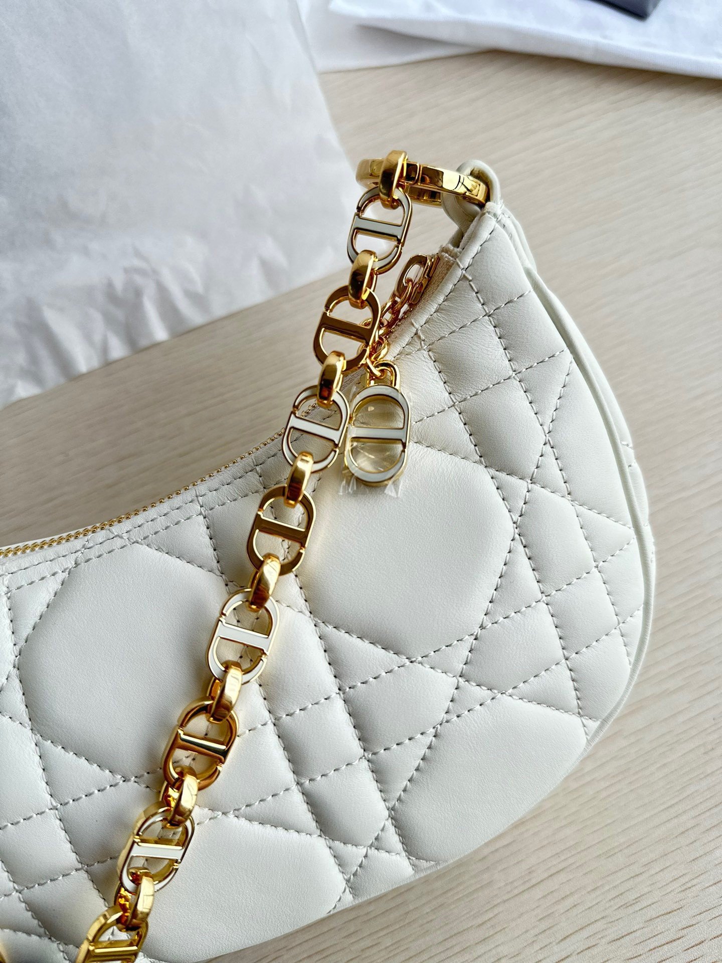 Dior CD Lounge Bag in White Macrocannage Lambskin